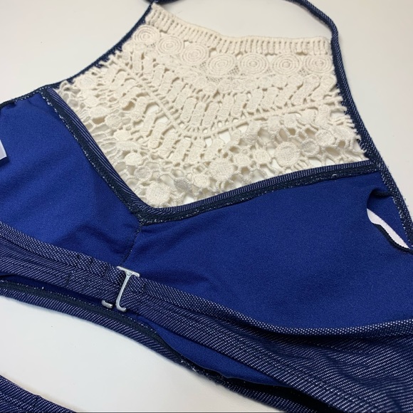 HP {TRUE CRAFT} BLUE 2 Pc Bohemian Lace High Neck Bikini Large - Picture 9 of 16